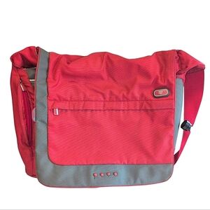 Tumi Red and Gray Messenger Bag with Sporty Design